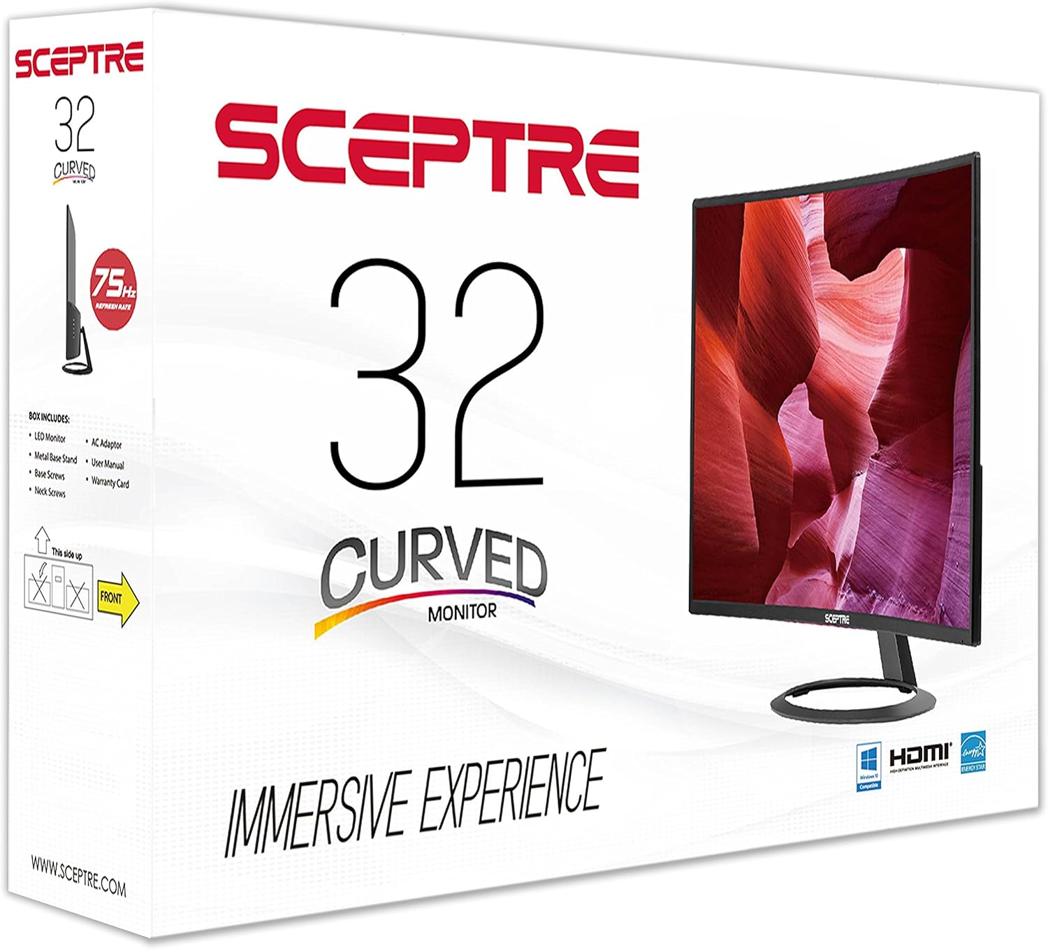 New Sceptre C328W-1920R 32' Curved LED Gaming Monitor 75Hz 1080P HDMI DisplayPort Ultra Thin Metal Black 2018