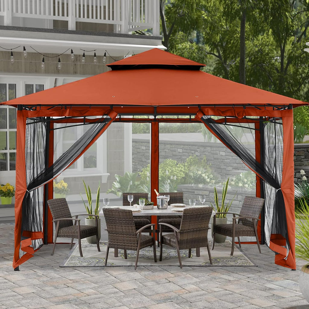 ABCCANOPY Gazebos for Patios 10x12 - Outdoor Steel Frame Gazebo with Mosquito Netting for Lawn Backyard Garden Deck (Rust Red)