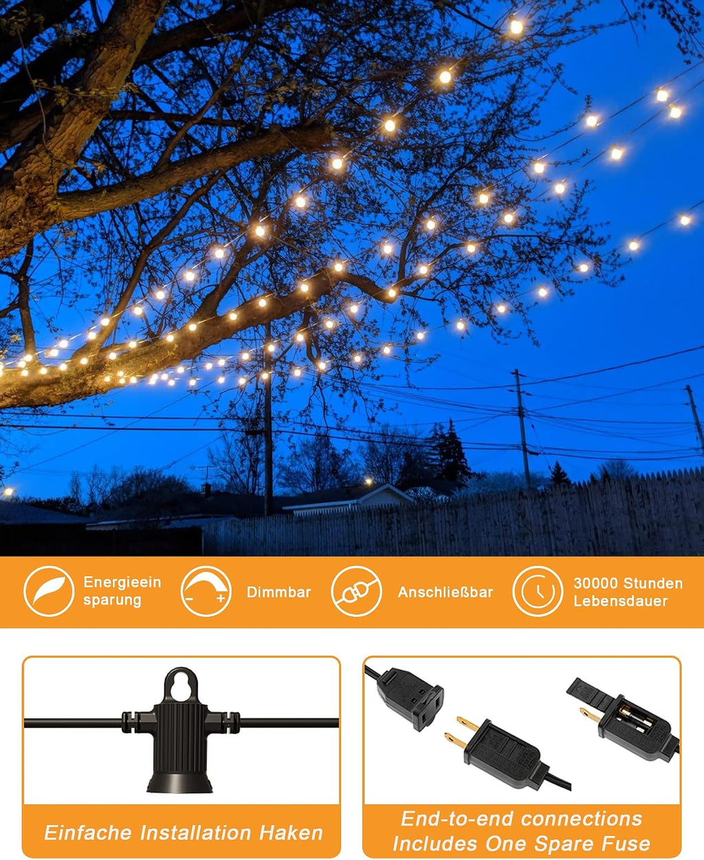 Zuske Outdoor String Lights Waterproof, 300FT Patio Lights with 146 Shatterproof G40 Globe Bulbs(6 Spare), Connectable Dimmable LED Hanging String Lights for Outside Backyard Porch Balcony (150FT x 2)