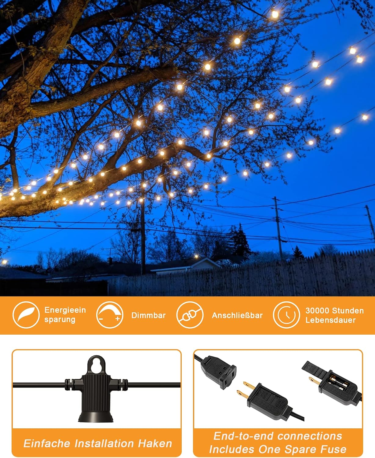 Zuske Outdoor String Lights Waterproof, 300FT Patio Lights with 146 Shatterproof G40 Globe Bulbs(6 Spare), Connectable Dimmable LED Hanging String Lights for Outside Backyard Porch Balcony (150FT x 2)