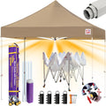 Tradesparker 10x10 Pop Up Canopy Tent,Commercial Movable Canopy with ApexCore LED&Rugged Casters-Instant Easy Setup Shelter Canopies with Weight Bags&Stakes for Outdoor Events Markets Vendors,Beige