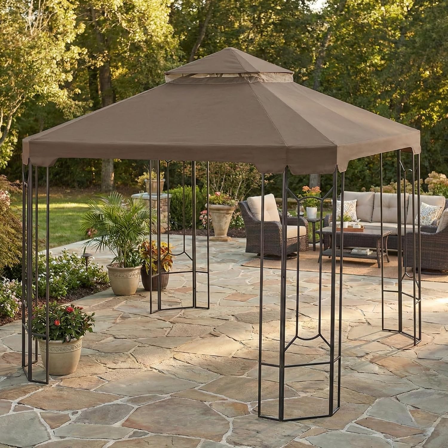 Garden Winds Reinforced RipLock 350 Replacement Canopy Top Cover Compatible with Cottleville 10' x 10' Gazebo Model GFS00744A - Nutmeg