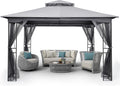 HAPPATIO 10' X 12' Outdoor Patio Gazebo, Canopy Gazebo for Garden,Yard,Patio with Ventilation Double Roof with Mosquito Netting,Gray