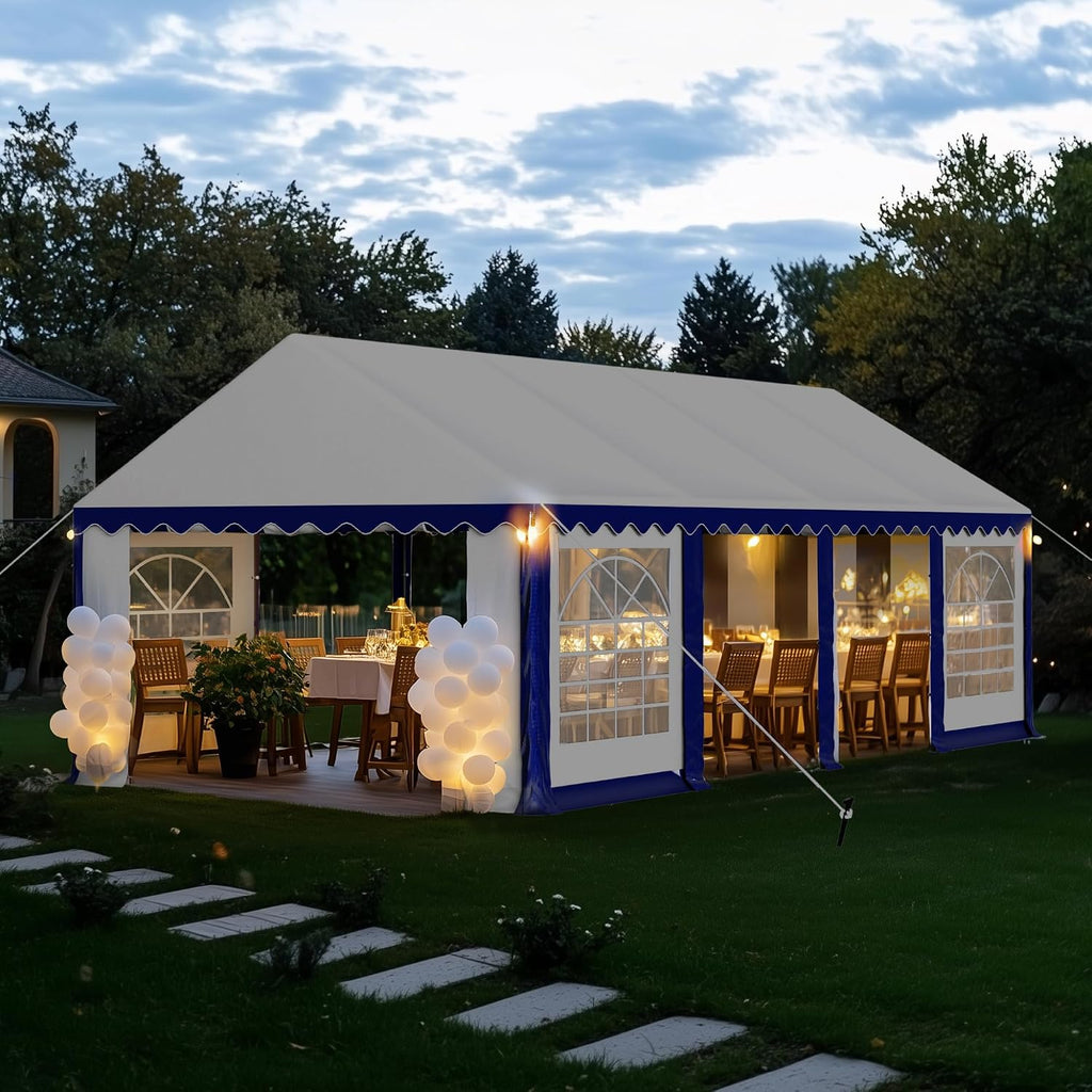 PHI VILLA 13x26 Outdoor Heavy Duty Party Tent, Large Party Canopy Wedding Event Tent with Removable Sidewalls & 3 Storage Bags for Patio Outdoor Garden Events, Blue