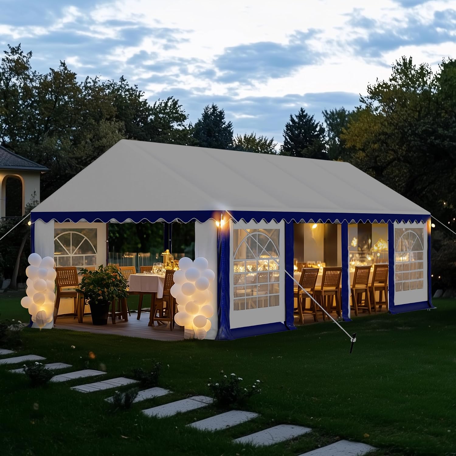 PHI VILLA 13x26 Outdoor Heavy Duty Party Tent, Large Party Canopy Wedding Event Tent with Removable Sidewalls & 3 Storage Bags for Patio Outdoor Garden Events, Blue