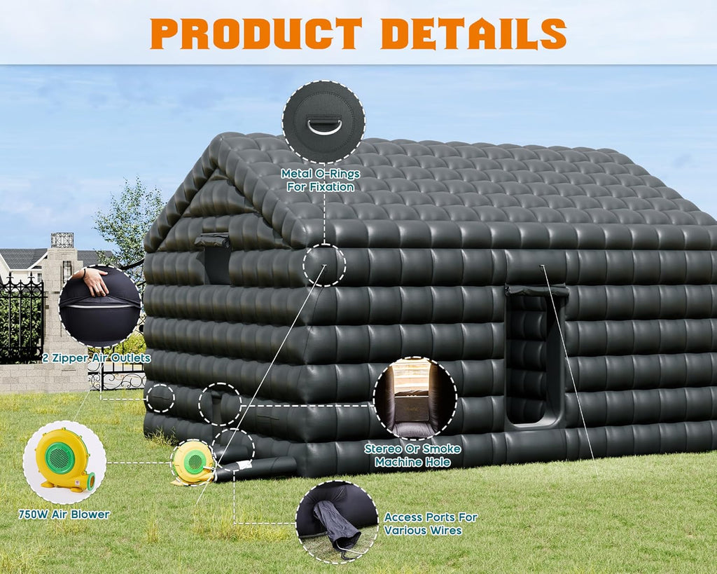 SPECRAFT 20x16x14 FT Large Inflatable Nightclub, Inflatable Tent for Parties with 2 Sides Escape Doors, Party Tent for Birthday Party/Outdoor Events, Black