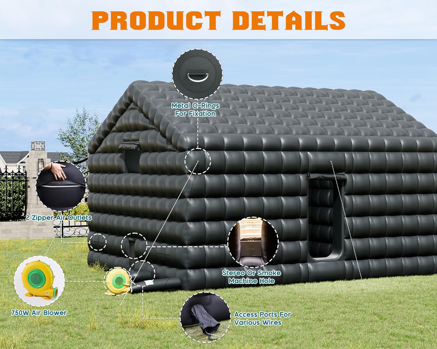 SPECRAFT 20x16x14 FT Large Inflatable Nightclub, Inflatable Tent for Parties with 2 Sides Escape Doors, Party Tent for Birthday Party/Outdoor Events, Black
