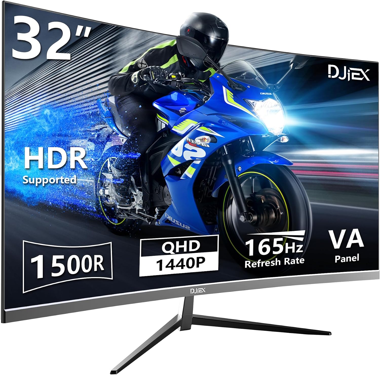 32 Inch Curved Gaming Monitor, QHD 2560x1440 2K Display, 165Hz Refresh Rate, 1500R Curved Screen, 3500:1 Contrast, HDMI and DisplayPort, 16:9 Large Monitor for PC, Console, Work and Entertainment