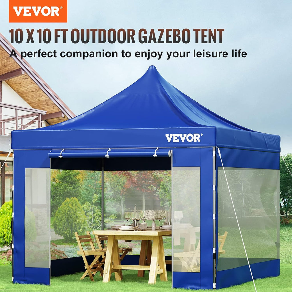 VEVOR 10x10 FT Pop up Canopy with Removable Sidewalls, Waterproof Winter Instant Canopies, Portable Gazebo Tent with Wheeled Bag, UV Resistant Enclosed Canopy for All-Weather Outdoor Events Blue