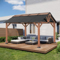 MACROUT 11'x13' Hardtop Gazebo with Gabel Roof Canopy and Aluminium Frame, Outdoor Grill Gazebo Pergola for Patio, Backyard and Party, 4944 (Gable Roof + Brown Frame, 11'x13')