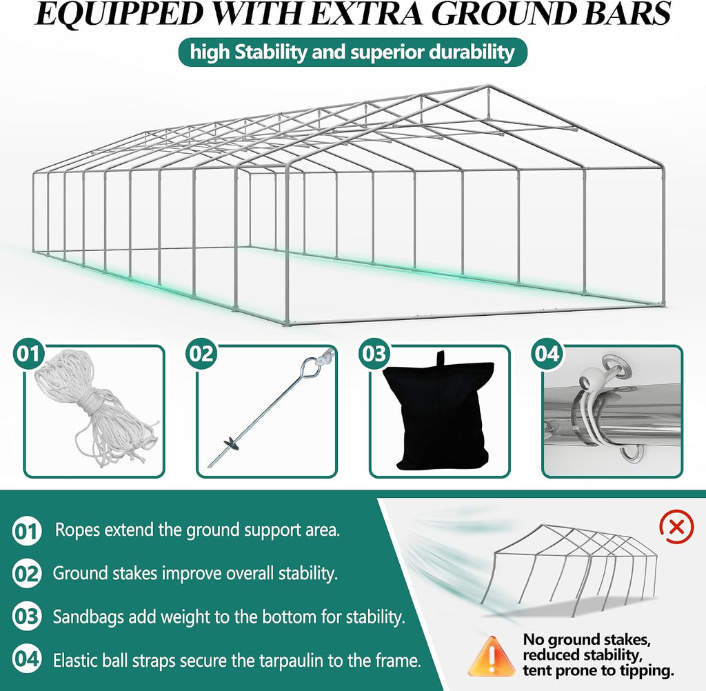 GARTOO 20' x 60' Heavy Duty Party Tent - Outdoor Wedding Gazebo Event Shelter Canopy with Removable Sidewall & 4 Sand Bags for Outdoor Event, Wedding, Birthday Party