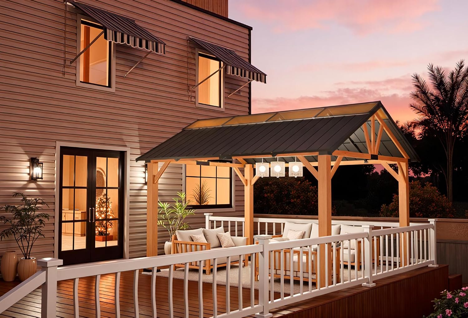 MACROUT 11'x13' Hardtop Gazebo with Gabel Roof Canopy and Aluminium Frame, Outdoor Grill Gazebo Pergola for Patio, Backyard and Party, 4944 (Gable Roof + Brown Frame, 11'x13')
