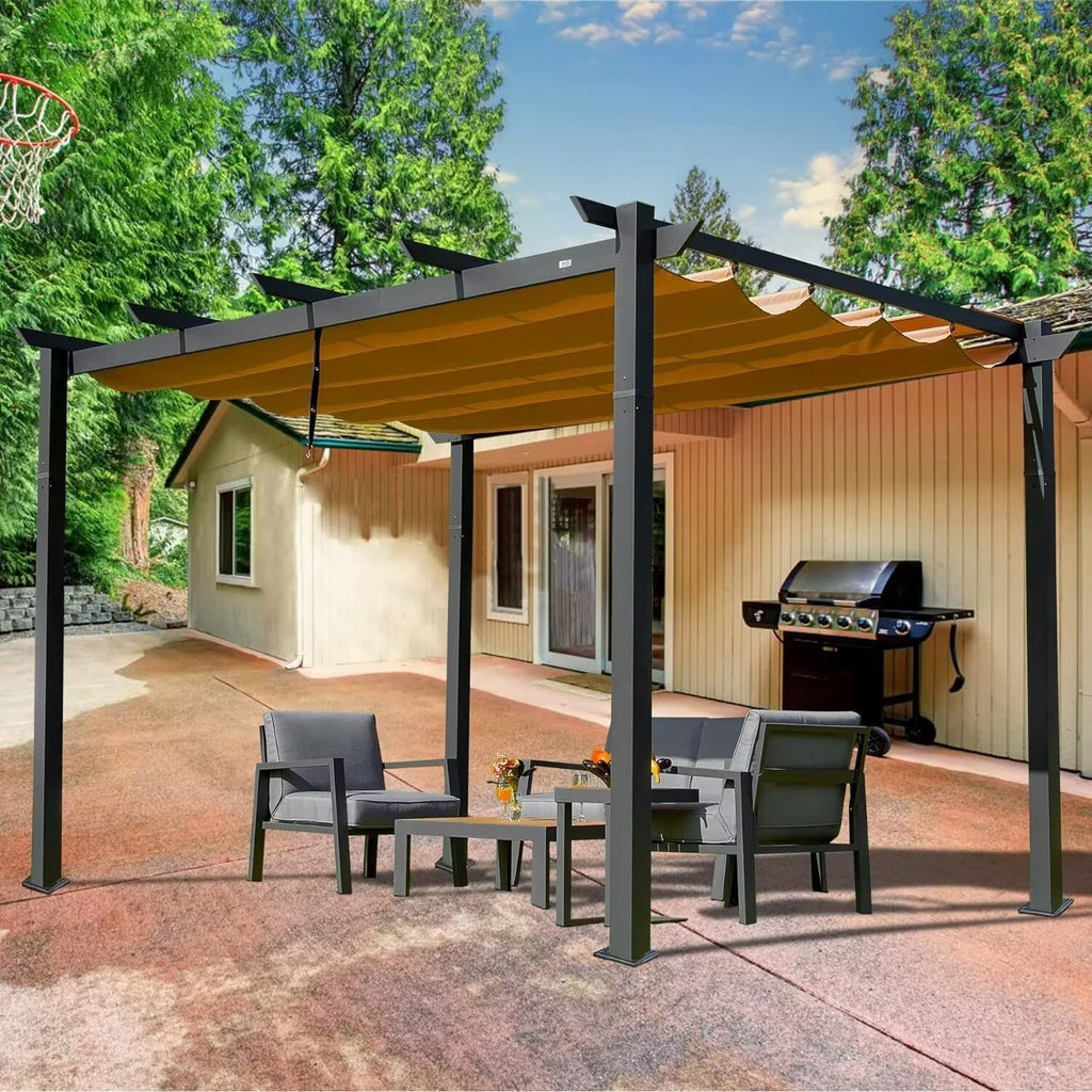 Domi Outdoor Living 10' X 10' Outdoor Retractable Pergola with Weather-Resistant Canopy Aluminum Garden Pergola Patio Grill Gazebo for Courtyard