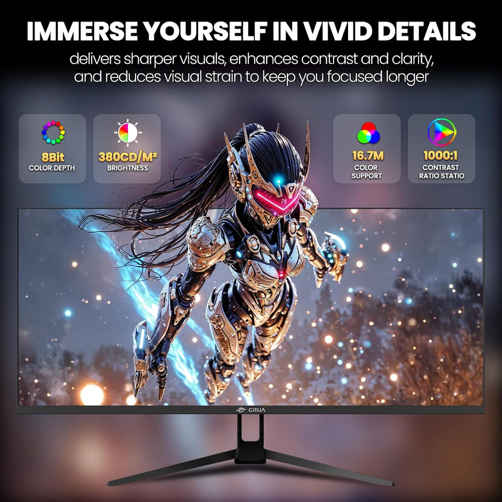 CRUA 34'' Gaming Monitor 165Hz/144Hz, UWQHD 3440x1440P IPS Ultrawide Screen Computer Monitors with Built-in Speakers, Supports FreeSync, 120% sRGB, PIP/PBP, HDMI2.0 & DP1.4, Wall Mount&Tilt Adjustable