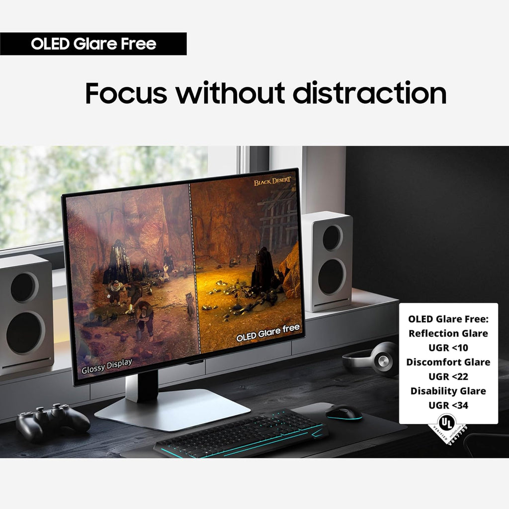 Samsung 27' Odyssey OLED G6 (G60SD) Series Gaming Monitor with QHD & QD-OLED, 360Hz 0.03ms, AMD FreeSync Premium Pro, Anti-Glare, Sleek Design, Cooling System, 3 Year Warranty, LS27DG602SNXZA