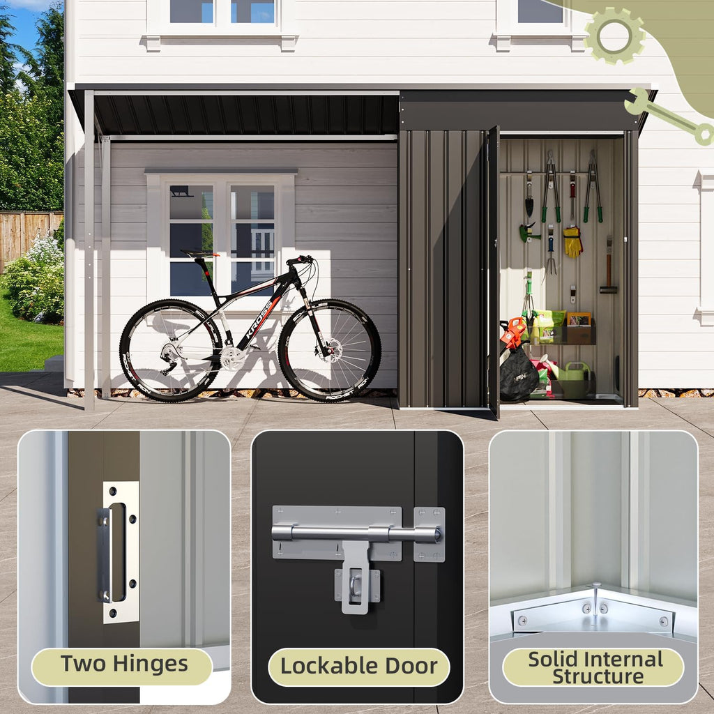 AECOJOY 5x3 FT Outdoor Storage Shed & Hardtop Gazebo Combo, 10x4 FT Metal Lean to Shed with 3'x5' Open Pergola, 2-in-1 Tool Sheds & Outdoor Storage for Patio, 30 Sq.Ft Covered