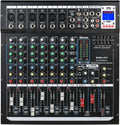 Dj Mixers 8 Channel Audio Mixer Sound Board with Bluetooth, Usb Audio Interface with 48V Phantom Power Sounds Mixer Board with FX Reverb Delay Effect for Streaming