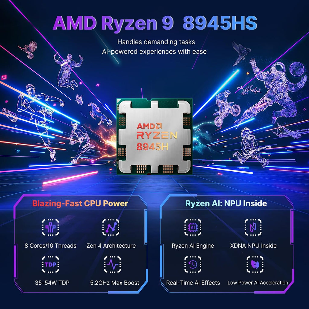 NIMO 17.3 Gaming-Laptop Ryzen 9 8945HS (Beat i9-13900H, Up to 5.2GHz) 16GB RAM, 512GB SSD, Radeon 780M, PD 100W Type-C AI-Enhanced for Copilot VR Ready, Backlit Keyboard, Fingerprint