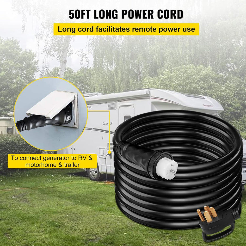 VEVOR 50FT 50 Amp Generator Extension Cord, STW 45446 + 45505 125V 250V Generator Power Cord, N14-50P & SS2-50R & CS6364 Twist Lock Connectors