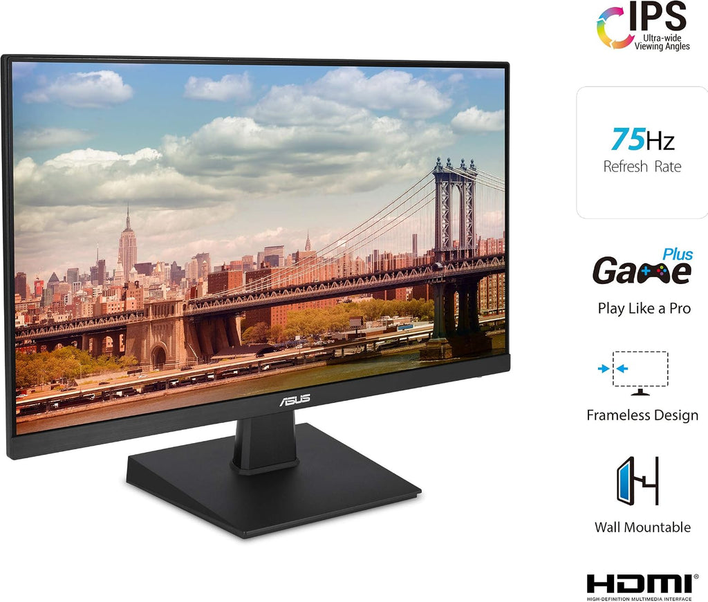 ASUS 27 Inch Desktop Monitor - Full HD (1920 x 1080), IPS, 75Hz, Adaptive-Sync, HDMI, D-Sub, Frameless - VA27EHE