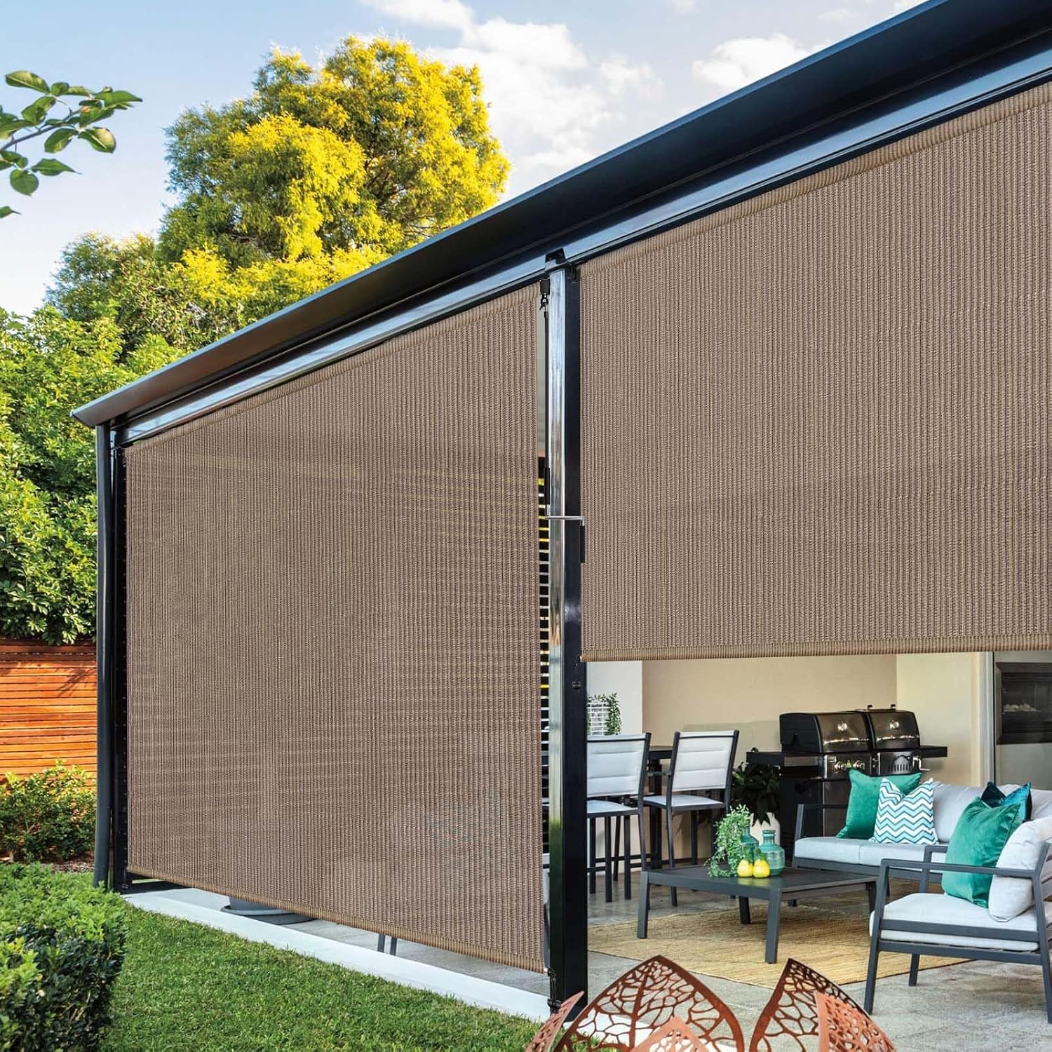 Outdoor Roller Shade for Patio, Exterior Cordless Blinds Patio Shades Roll Up Outdoor Blinds Screen for Porch Gazebo Pergola Backyard Privacy Protection,UV Sun Block Fade-Resistant 10ft Wide x 8 H