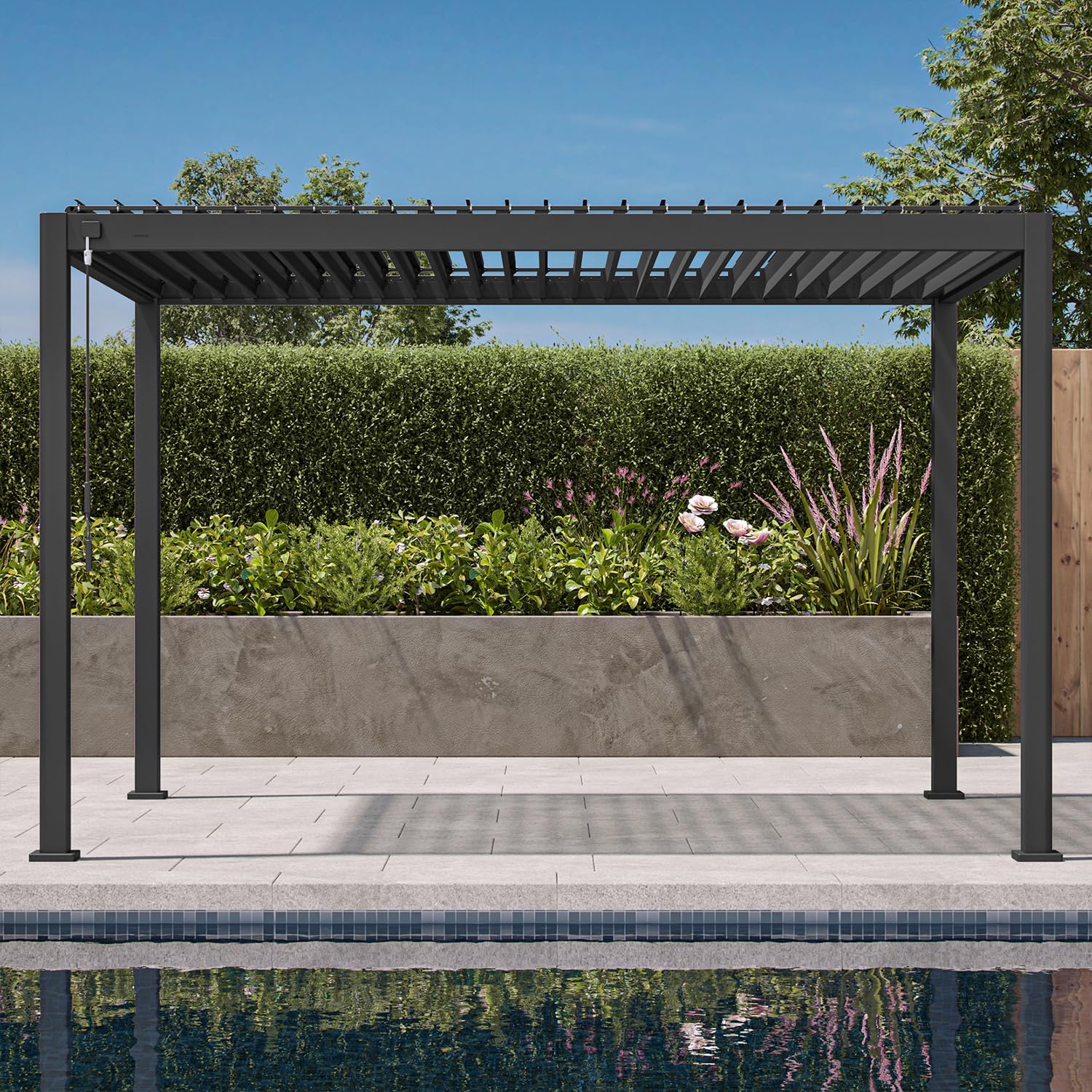 Mirador 111S Round Louvered Pergola Gazebo, 10Ft x 13Ft, Full Aluminum Frame, Adjustable Roof, Outdoor, Durable, Charcoal