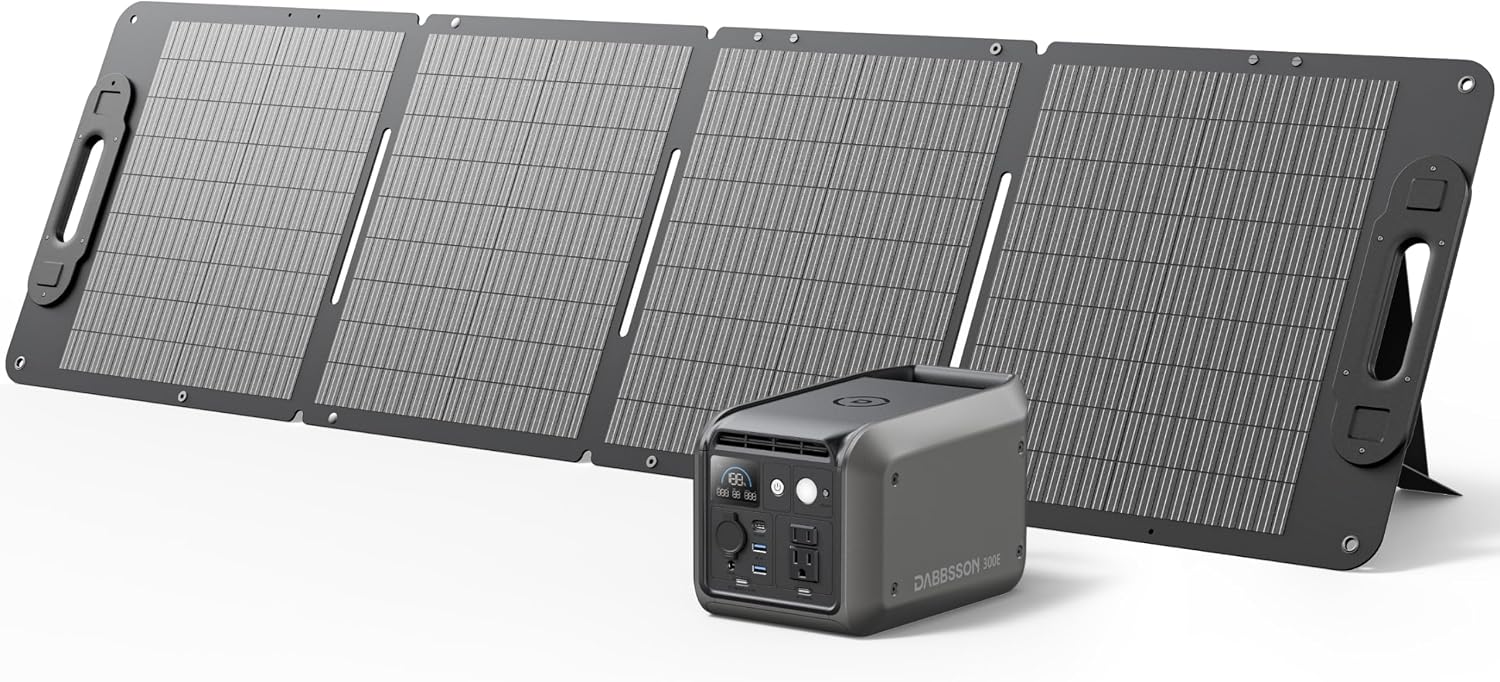 Dabbsson 298Wh Solar Generator with 120W Solar Panel, 300W Power Station,1.5X Extended Runtime,2xPure Sine Wave AC Outlets,60W USB-C, 300E Semi-Solid LiFePO4 Battery,for Camping,RV Trip,Home