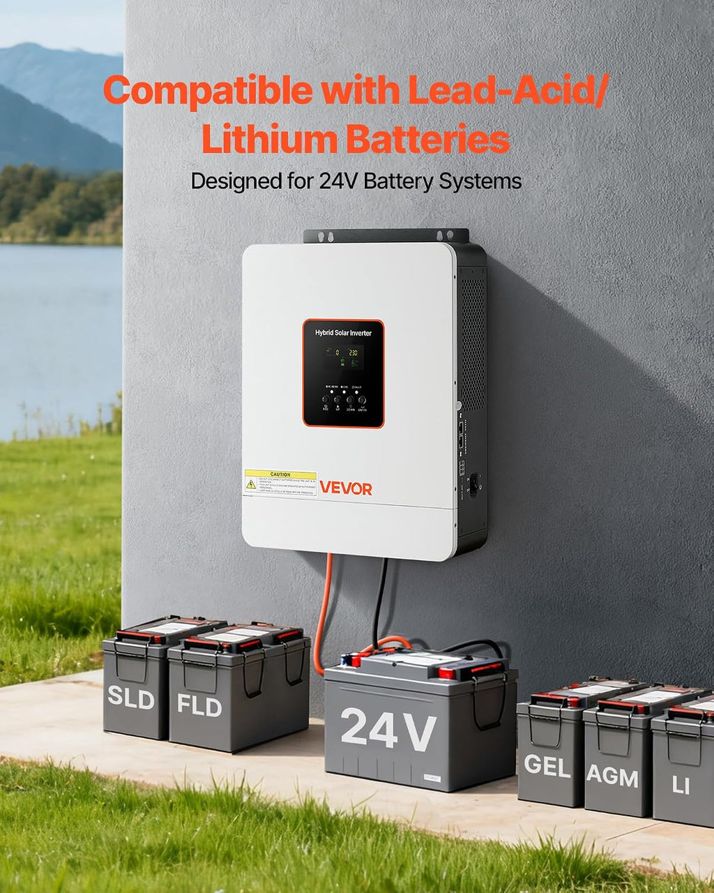 VEVOR 3000W Hybrid Solar Inverter, 24V DC to 230V AC, Pure Sine Wave Power Inverter, Built-in 80A MPPT Solar Charge Controller, Works with Lead Acid Lithium Battery, for Home Camper, Off-Grid, NO WiFi