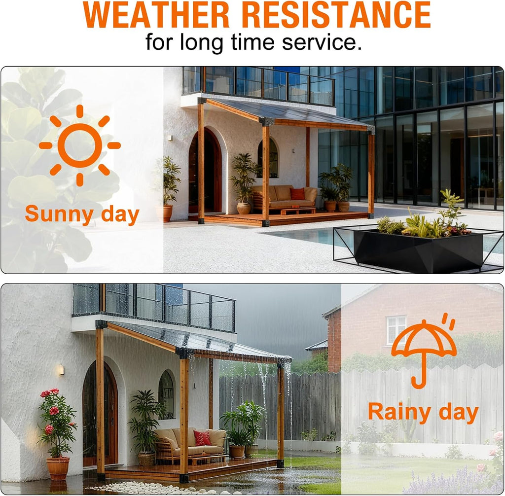 15° Slanted Roof Pergola Brackets, 3-Way Roof Wall Mount Extension Pergola Kit, 4''x4'' Wood Post Base Bracket, Corner Bracket for Gazebos, Patio Pergolas, Log Cabin (8PCS)