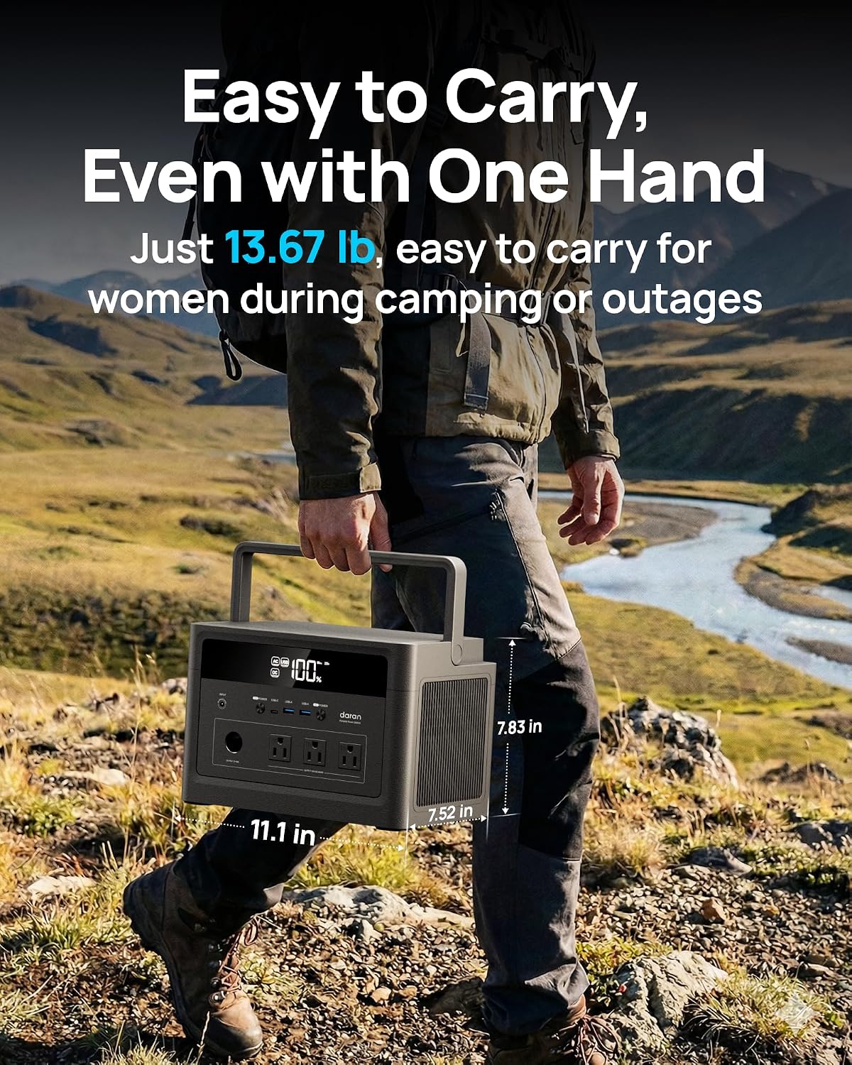 2026 Portable Power Station 600W, 576Wh LiFePO4 Battery Portable Charger, Solar Power Bank with AC Outlet 110V/1200W Surge, PD 100W USB-C Fast Charging for Camping, Home, Hurricane Emergency, RVs