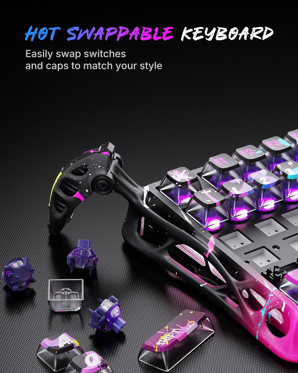 GravaStar Mercury V75 Gaming Keyboard – Hall‑Effect Magnetic‑Switch Keyboard, 8000 Hz Polling, 0.005RT, Wired USB-C, Adjustable Actuation, Semi‑Aluminum Chassis (Neon Graffiti, V75 Pro)