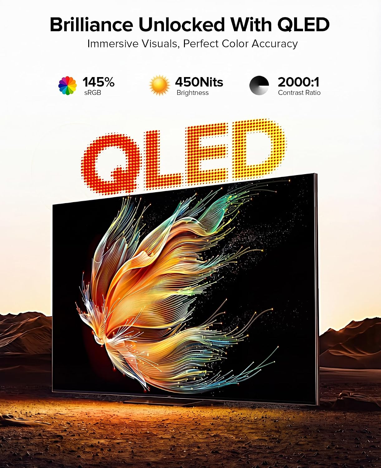 Portable Monitor 24' 144Hz 1080P, 145% sRGB QLED Gaming Monitor, 0.1MS FreeSync, 450Nits Laptop Monitor, USB-C & HDMI, VESA & Stand, Large Second Screen for Laptop, Computer, Mini PC, Game Consoles