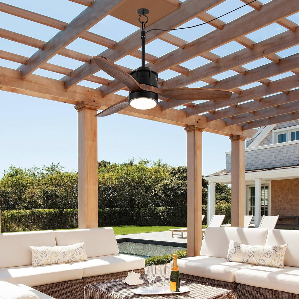 EKIZNSN 42' Waterproof Outdoor Ceiling Fan for Gazebo with Hook - Damp Rated Hanging Fan with Light