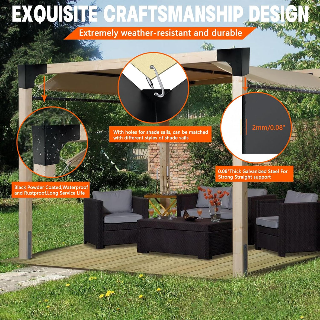 Pergola DIY Bracket Kits,2-Way L Shaped Corner Brackets for 4' x 4'(Actual:3.5' x 3.5') Lumber for Outdoor Pergola,Proch,Log Cabin W/Hardware - 4Pack…