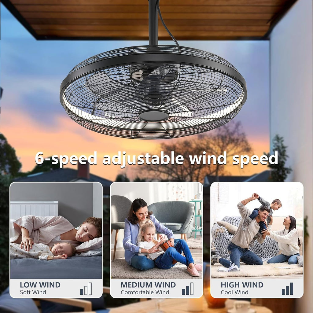 AHAWILL Outdoor Ceiling Fans with Lights, 20'' Gazebo Fan, Plug in Ceiling Fan for Patios, Pergola, Ceiling Fan with Remote Control, Hanging with Hook,Black