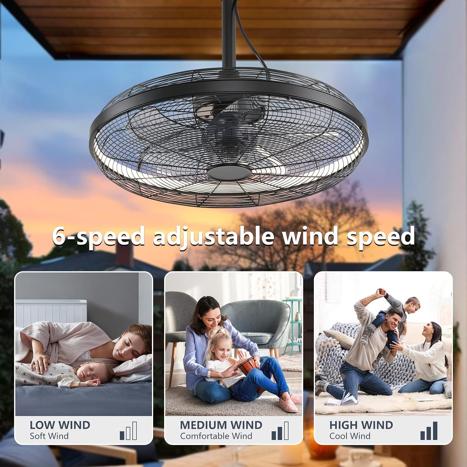 AHAWILL Outdoor Ceiling Fans with Lights, 20'' Gazebo Fan, Plug in Ceiling Fan for Patios, Pergola, Ceiling Fan with Remote Control, Hanging with Hook,Black