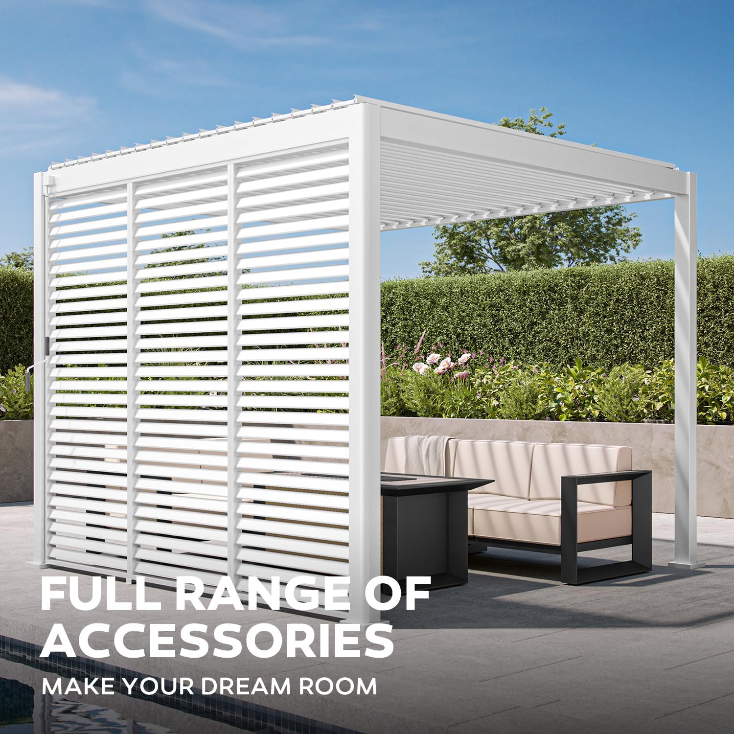 Mirador 111S Round Louvered Pergola Gazebo, 10Ft x 10Ft, Full Aluminum Frame, Adjustable Roof, Outdoor, Durable, White