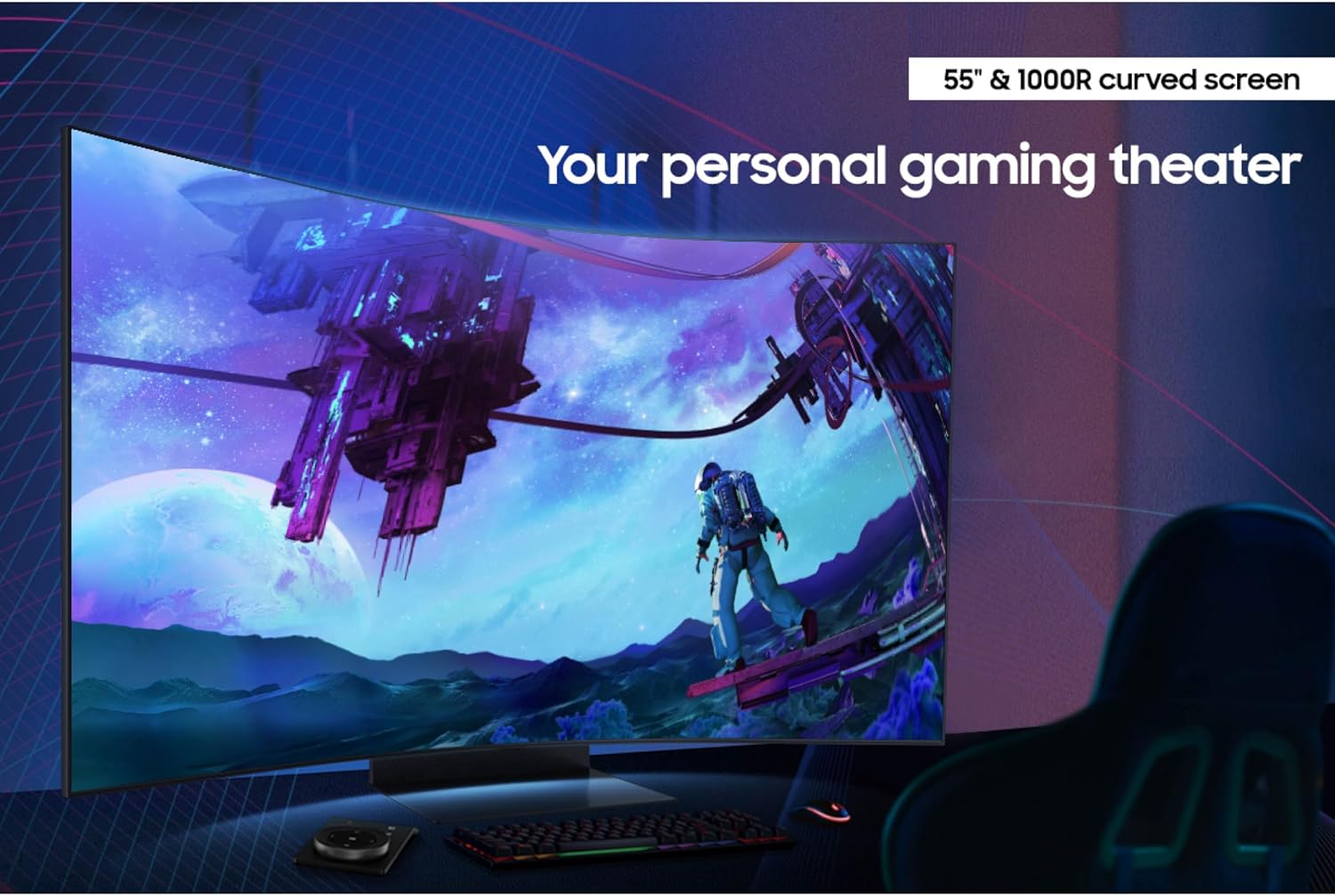 Samsung 55' Odyssey Ark 2nd Gen 4K UHD 1000R Curved Gaming Monitor, 165Hz, 1ms, 4 Input Multi View, Quantum Mini-LED, AMD FreeSync Premium Pro, HDR 10+, Height Adjustable Screen, LS55CG970NNXGO