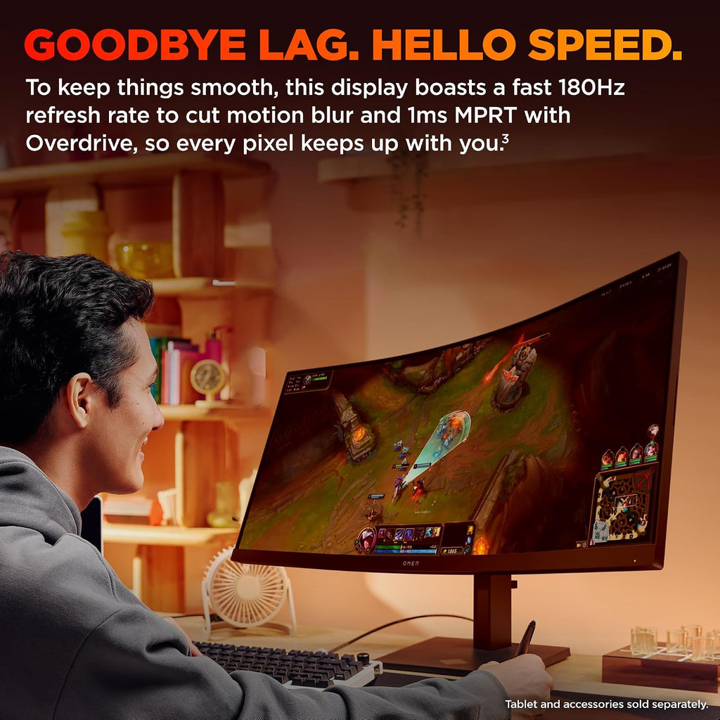 HP OMEN 34 inch WQHD 180Hz Curved Gaming Monitor, Wide QHD Display (3440 x 1440), VA Panel, VESA DisplayHDR 400, 1ms MPRT (with Overdrive), AMD FreeSync Premium Technology, Black, OMEN 34c G2 (2025)