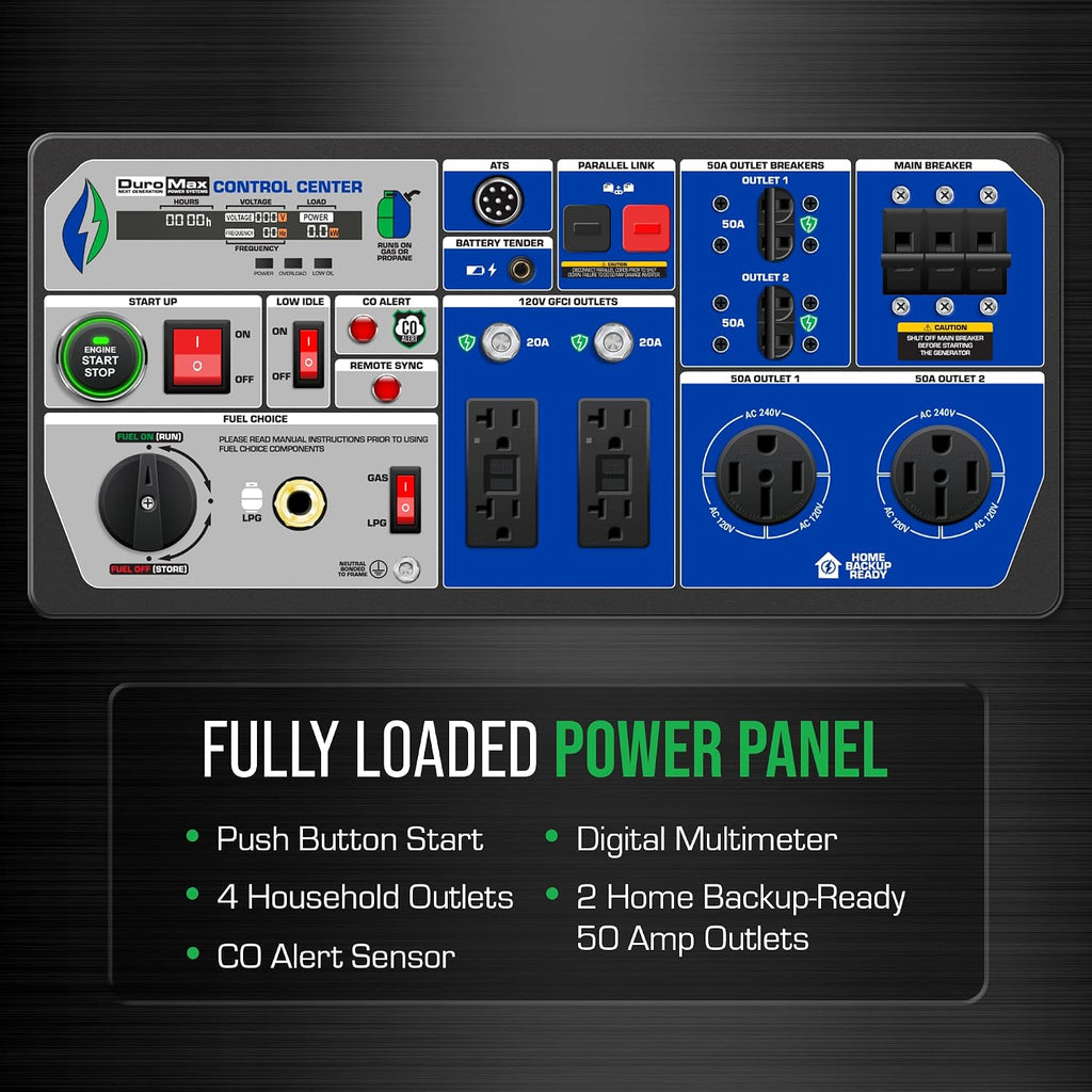 DuroMax XP16000iH 16,000-Watt Dual Fuel Portable Digital Inverter Generator - Gas & Propane, Remote Electric Start, Whole Home Power Backup, Transfer Switch Ready, RV & Emergency Ready