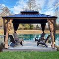PURPLE LEAF 10' X 12' Hardtop Gazebo Canopy for Patio Deck Backyard Heavy Duty Outside Sunshade with Netting and Curtains Outdoor Permanent Metal Pavilion