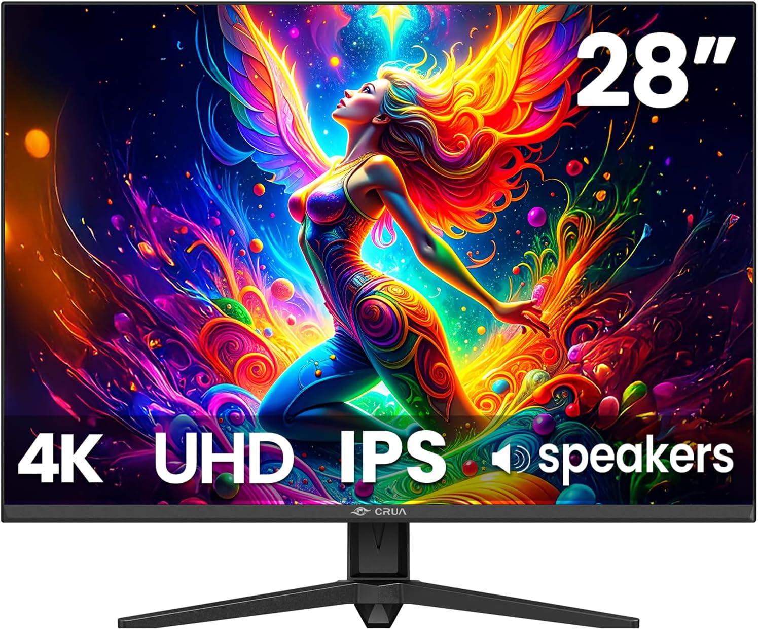 CRUA 28'' Monitor, 4K UHD+(3840×2560P)IPS 60Hz Computer Monitors, 15:10 Aspect Ratio, 10Bit Color, Built-in Speakers, Ultra-Clear PC Display Support HDMI 2.0 & DP1.4, Type-C Port, Wall Mountable–Black