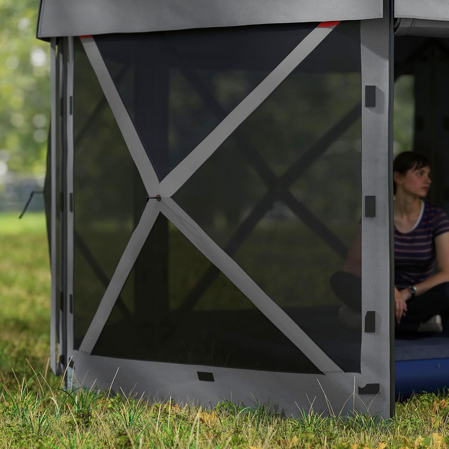 Outsunny 12' x 12' Hexagonal Pop Up Gazebo Tent with 5 Sidewalls, Waterproof Portable Outdoor Canopy Shelter with Curtains, Carry Bag, 5 Ropes, 11 Stakes for Camping, Garden, Patio, Dark Gray
