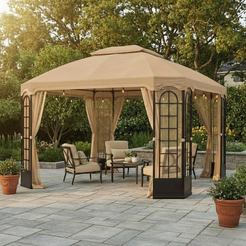 Garden Winds Durable 350 Replacement Canopy Top Compatible with Replacement Canopy for Terrace 10' x 12' Gazebo Models L-GZ454PST-C and A111010900 - Beige
