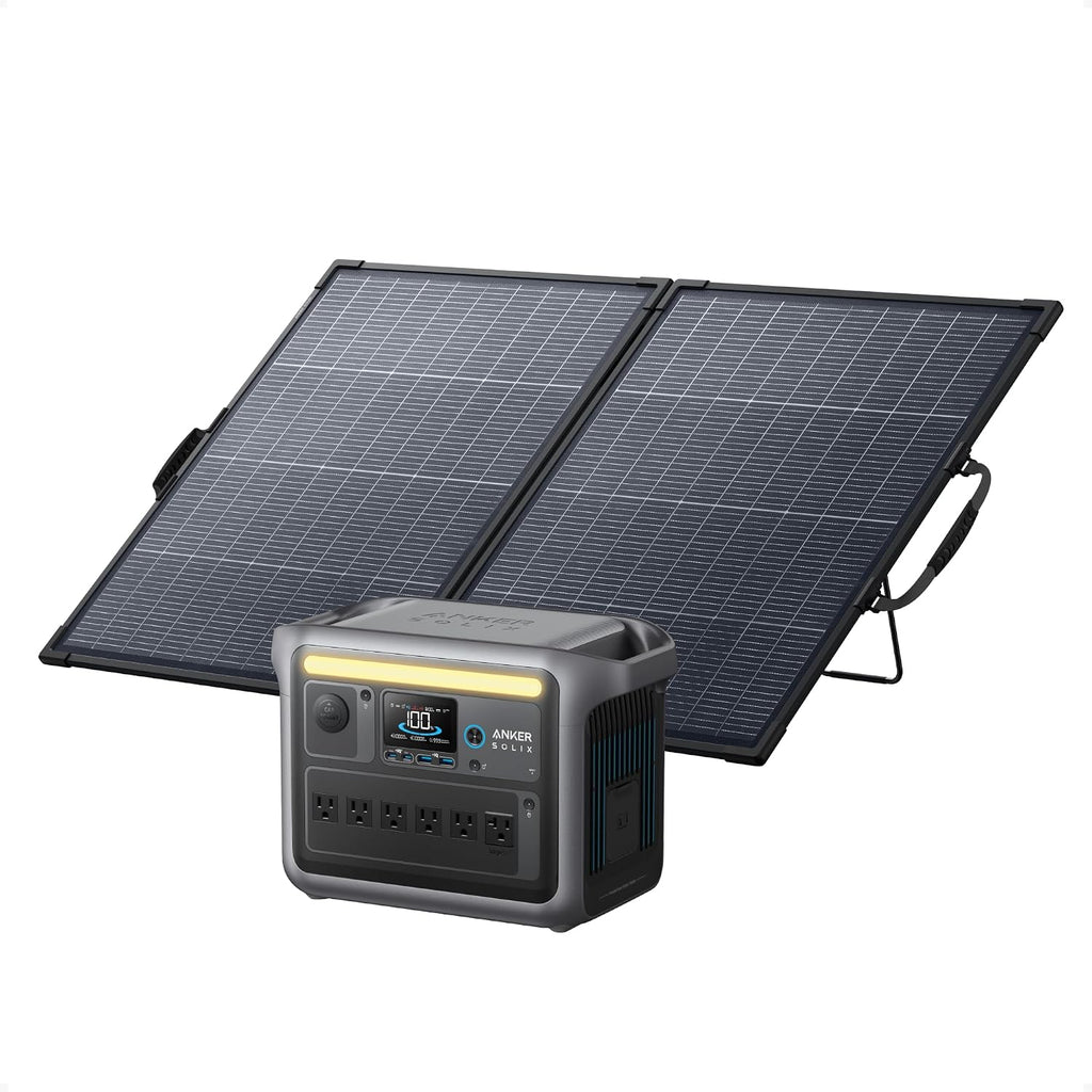 Anker SOLIX C1000 Portable Power Station with 200W Bifacial Solar Panel, 1,800W Solar Generator, 1,056wh LFP (LiFePO4) Battery, 6 AC Outlets, Up to 2,400W for Home, Power Outages, and Outdoor Camping