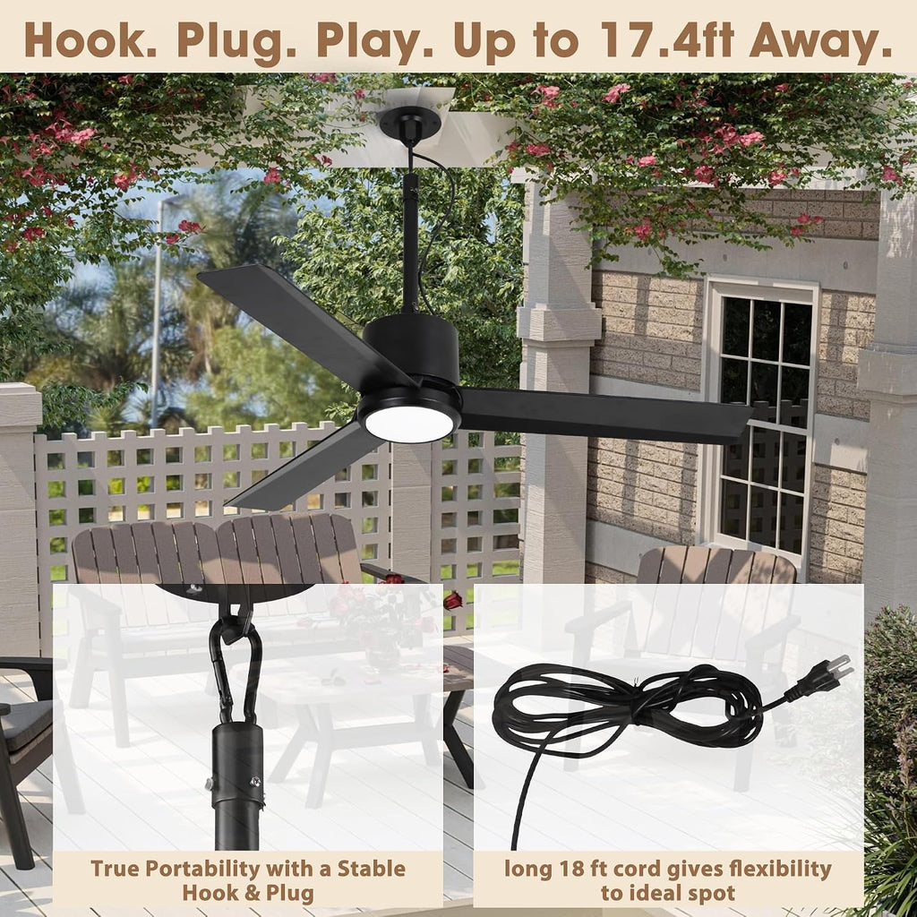 42' Outdoor Ceiling Fan with Light & Remote - IP65 Waterproof Plug in Hanging Fan, 6-Speed Upgrade DC Motor, 1850LM Dimmable LED for Patio, Porch, Gazebo, Pergola,Black