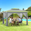 ECOTOUGE 11x11 FT Pop Up Canopy Tent with Mosquito Nettings, Patio Party Instant Shelte Gazebo w/Carrying Roller Bag Waterproof and UV Resistant for Outdoor Garden, Grill and Backyard, Grey-Green