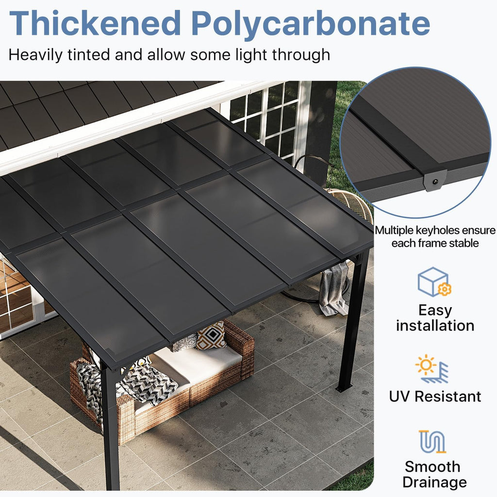 10' x 12' Gazebo for Patio, Gazebo Pergola with Sloped Roof, Large Wall-Mounted Heavy Duty Awnings, for Backyard, Deck, Patio