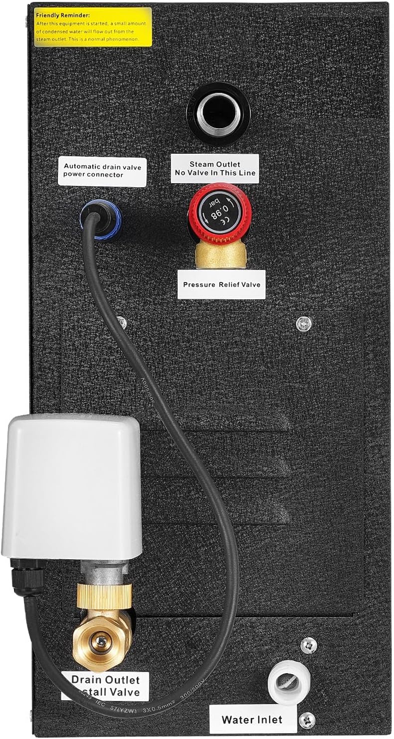 VEVOR Steam Generator, 7.5 kW Steam Shower System with Controller for Home Sauna & Spa, Commercial Auto Drain Kit with Overheat, Dry-Run & Overpressure Protection, 10min to 24h Timer, Black