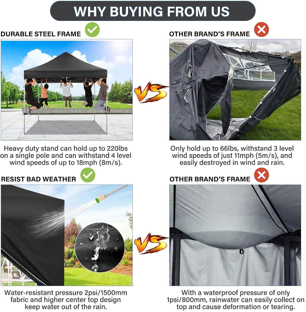 COBIZI 10x10 Pop Up Canopy Tent 10x10 Canopy with 4 Sidewalls Waterproof Heavy Duty Commercial Canopy Tent for Parties Outdoor Garden Gazebo, Carry Bag with Wheel(10x10ft, Black)